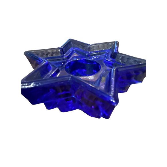 Blue Star Of David Stacked Glass Candle Holder - Picture 2 of 4
